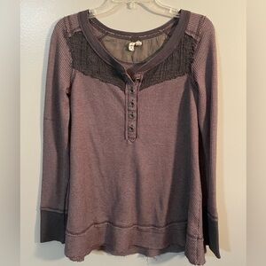 Free People Crotchet Henley Waffle Knit Thermal S